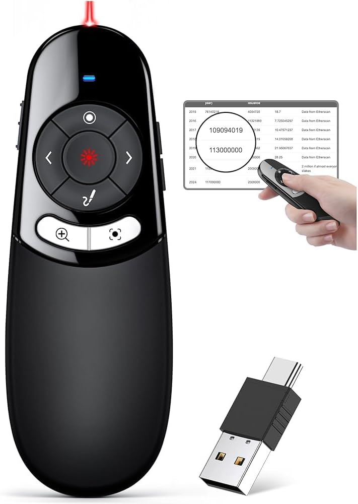 Techerleaf 2 in 1 Type C USB Presentation Clicker with Physical and Digital Function, RF 2.4GHz Wireless Presenter Remote PPT Clicker for Computer Presentations, Slide Advancer for Mac Laptop - Image 1